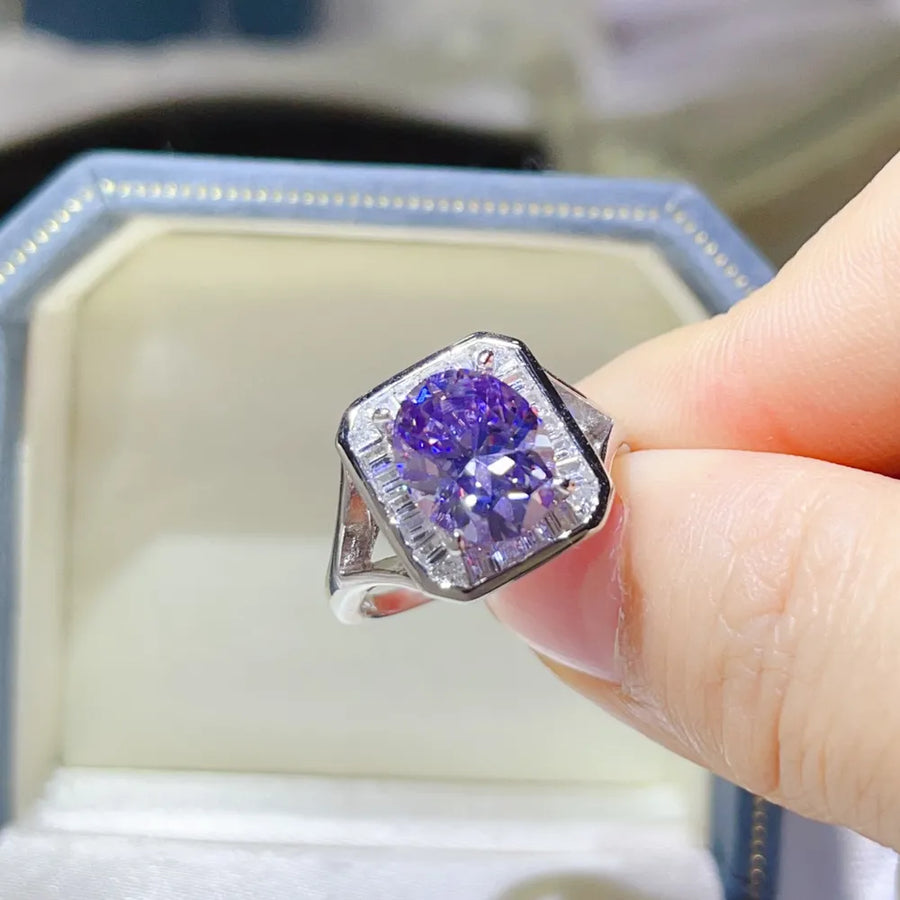 Platinum-Plated,925 sterling silver,Moissanite,Zircon (accent stones) Carat weig ring in Royal Blue with boxy silhouette