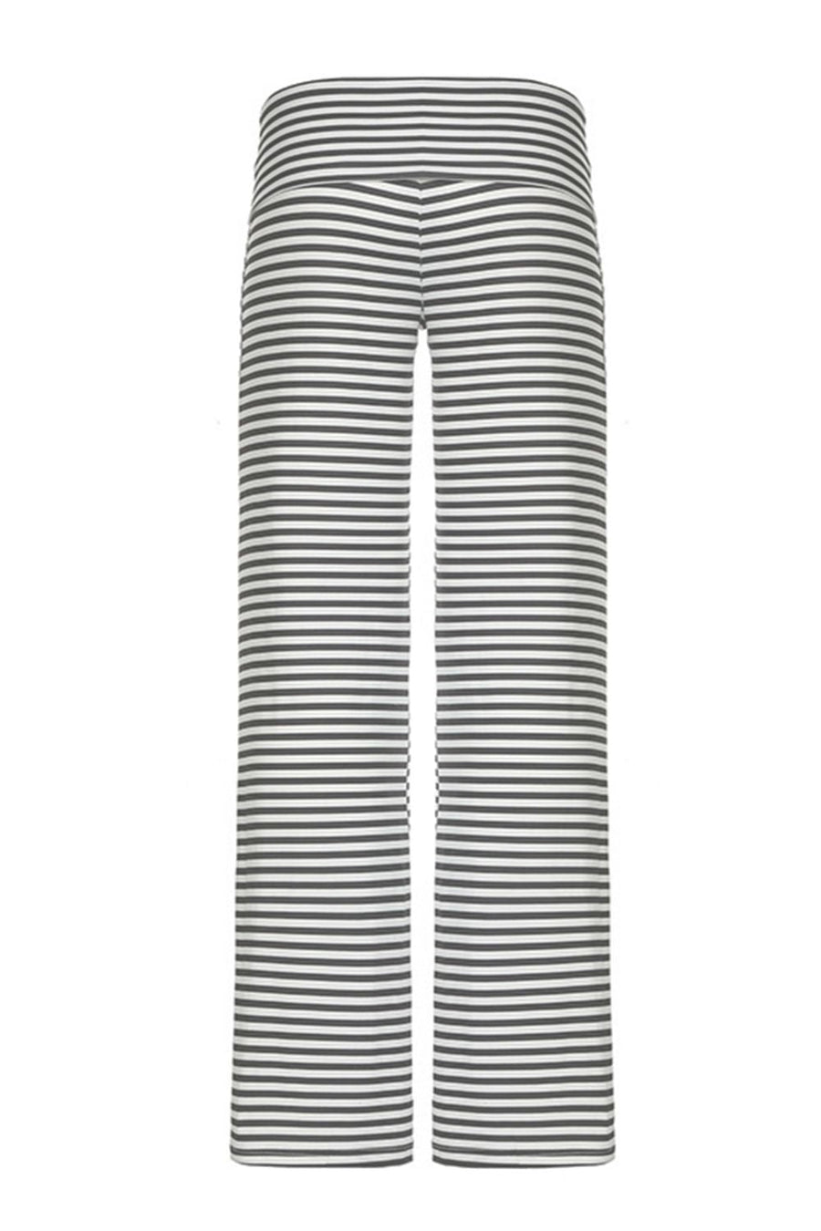 Coastal Stripe Palazzo Pants in gray and white horizontal stripes, wide leg cut