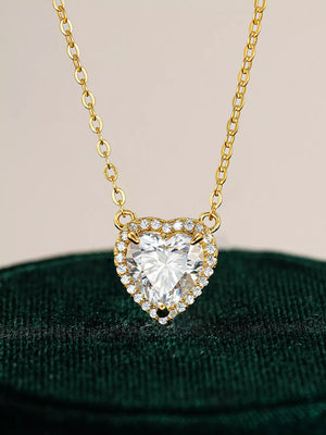 2 Carat 18k Gold-plated Moissanite Heart Necklace in clear with heart-shaped pendant