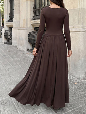 classic maxi dress in Coffee Brown with square neck