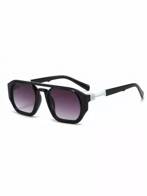Modern retro octagon sunglasses in black with gradient lenses and silver accents.