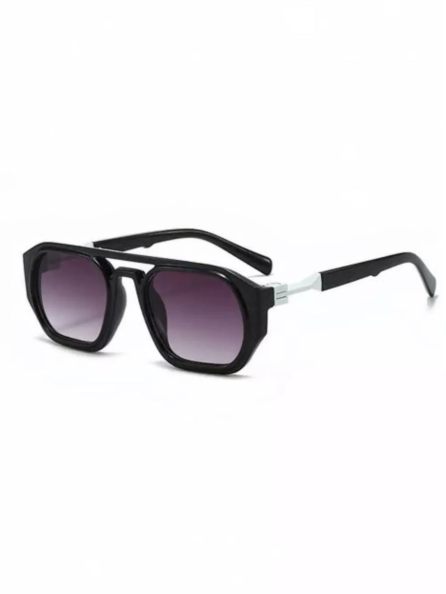 Modern retro octagon sunglasses in black with gradient lenses and silver accents.