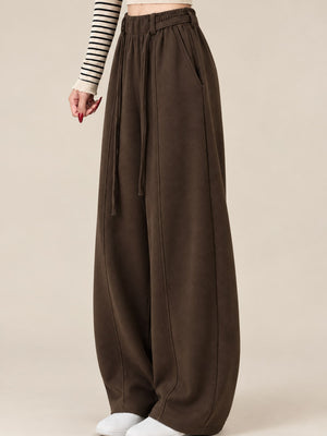High-Waisted Drawstring Wide-Leg Casual Pants in New Year Red-Tall with adjustable