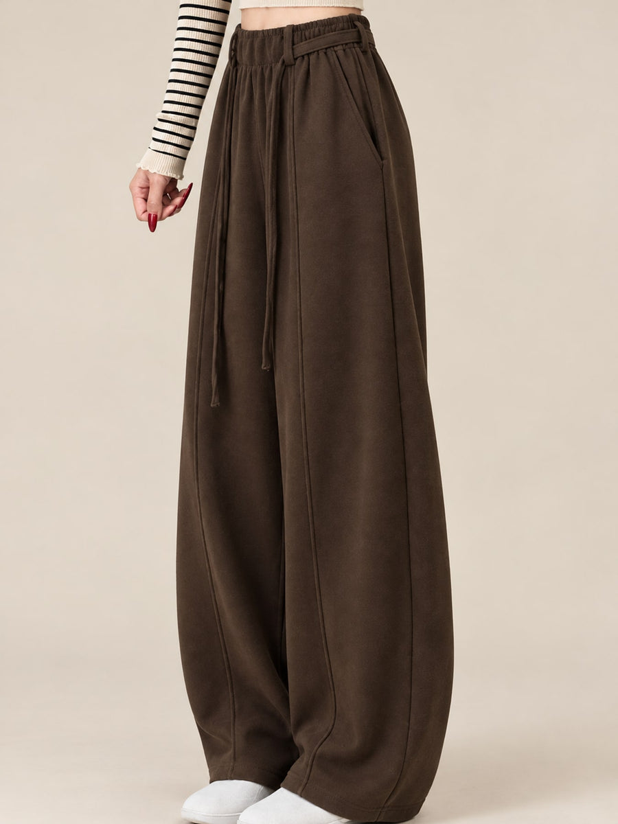 High-Waisted Drawstring Wide-Leg Casual Pants in New Year Red-Tall with adjustable
