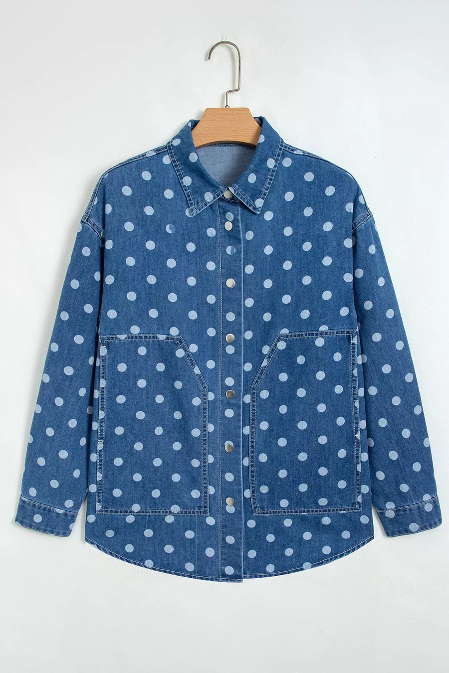 Polka Dot Long Sleeve Collar Shift Tunic Denim Jacket option 5