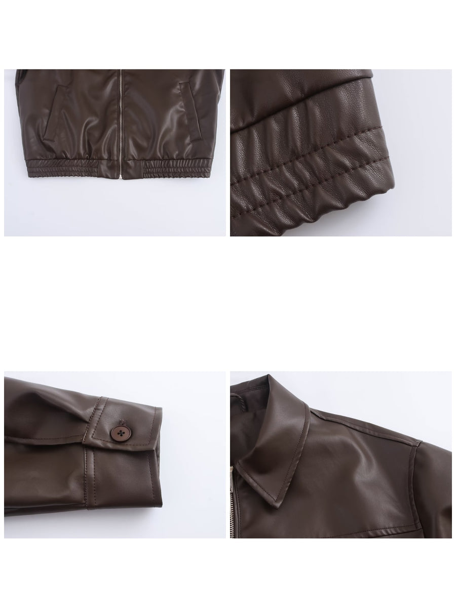 Coffee relaxed bomber jacket with collared