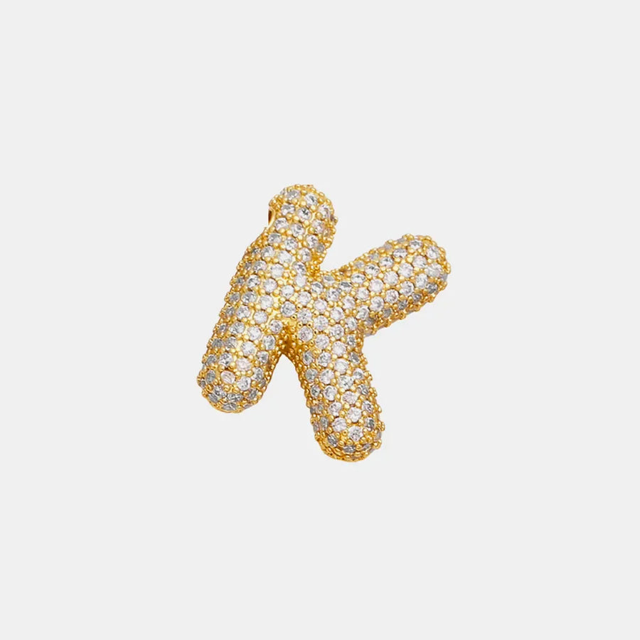Puffed pave initial pendant necklace in Style K, gold tone with clear crystals