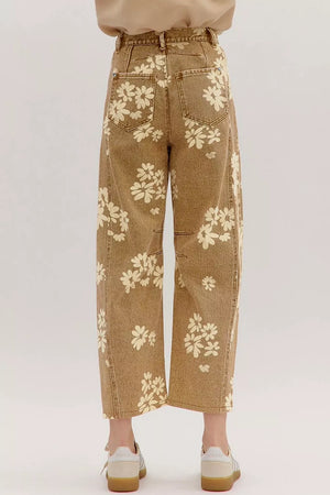 cream straight jeans featuring pocketed and floral