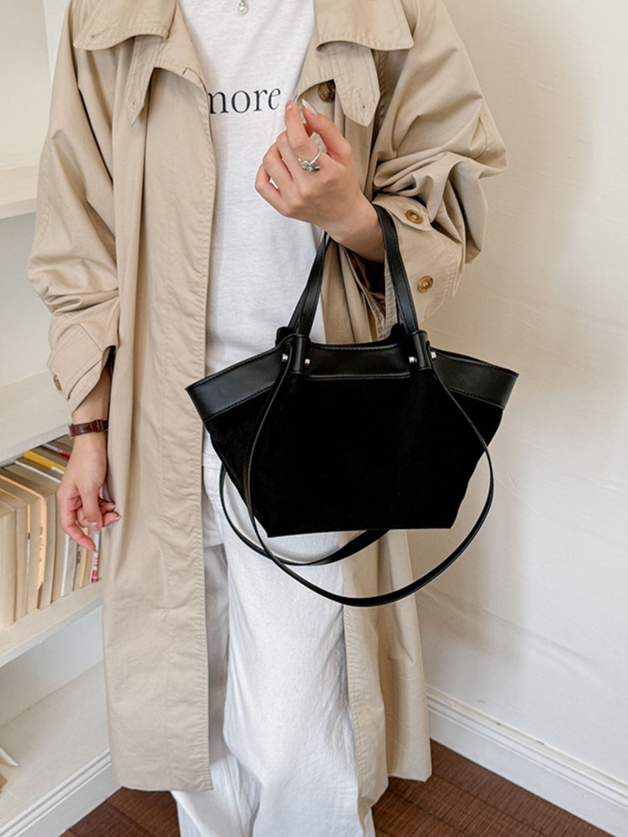 Leather Trim Medium Tote Bag in black with top handles