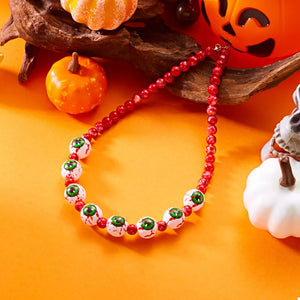 jewelry set in red with eyeball and beaded