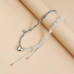 silver necklace with choker and hook-and-eye