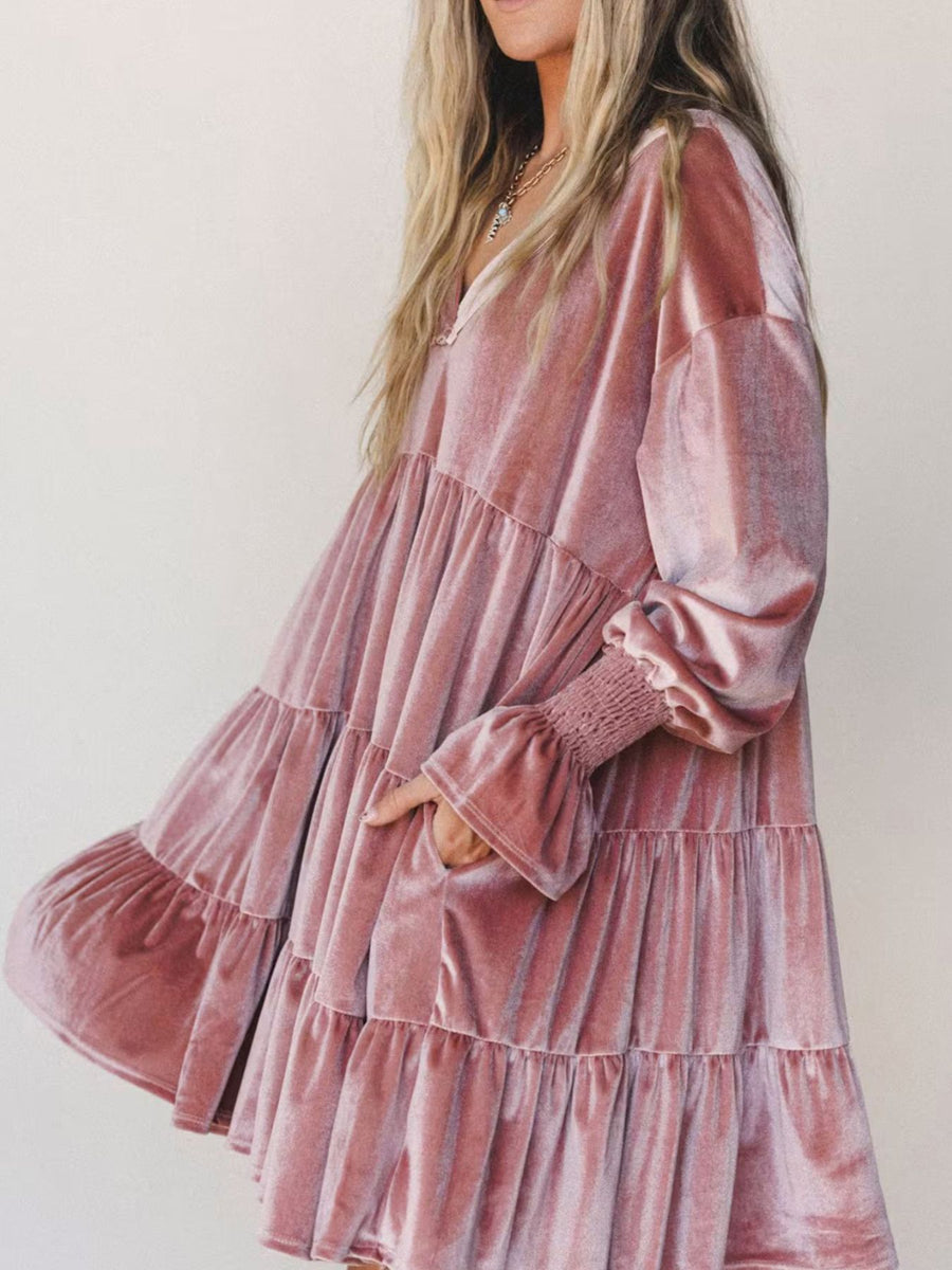 100% polyester Care instructions: Machine wash cold mini dress in Dusty Pink with A-line silhouette