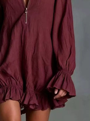 Ivory relaxed mini dress with mock neck