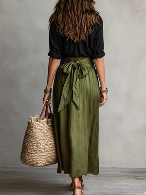 bohemian shirt and skirt set in Burgundy with collared