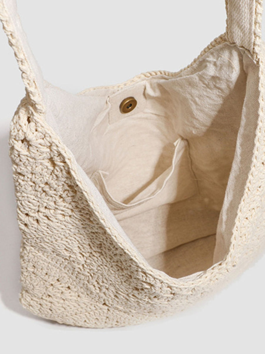 tote featuring crochet in Off-white with Polyester Imported Size & texture