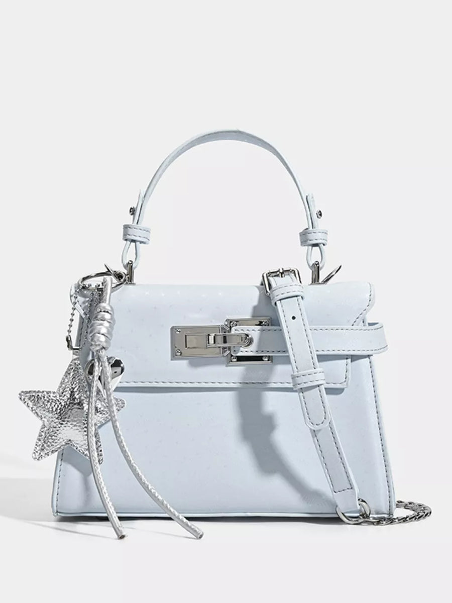 Chic mini pu leather tote in blue with silver buckle and star charm