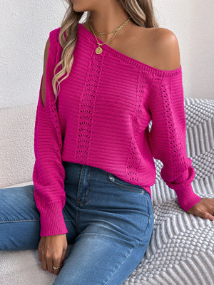 modern pullover sweater in Burgundy with off-shoulder