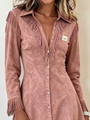 Brown A-line shirt dress with collared