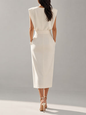 Navy bodycon midi dress with round neck