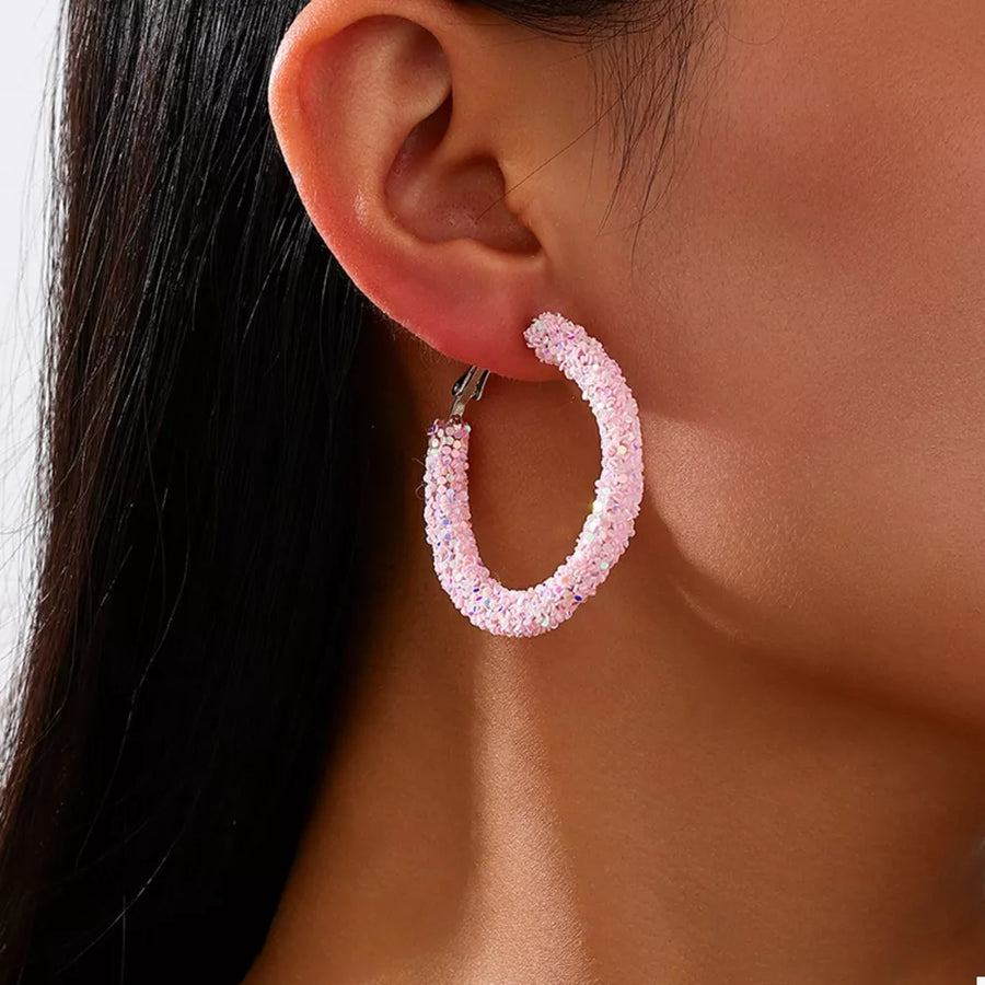 earrings in light pink featuring sparkling and hoop fit