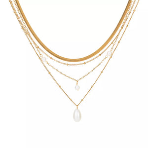 necklace in white with layered design and collar-length