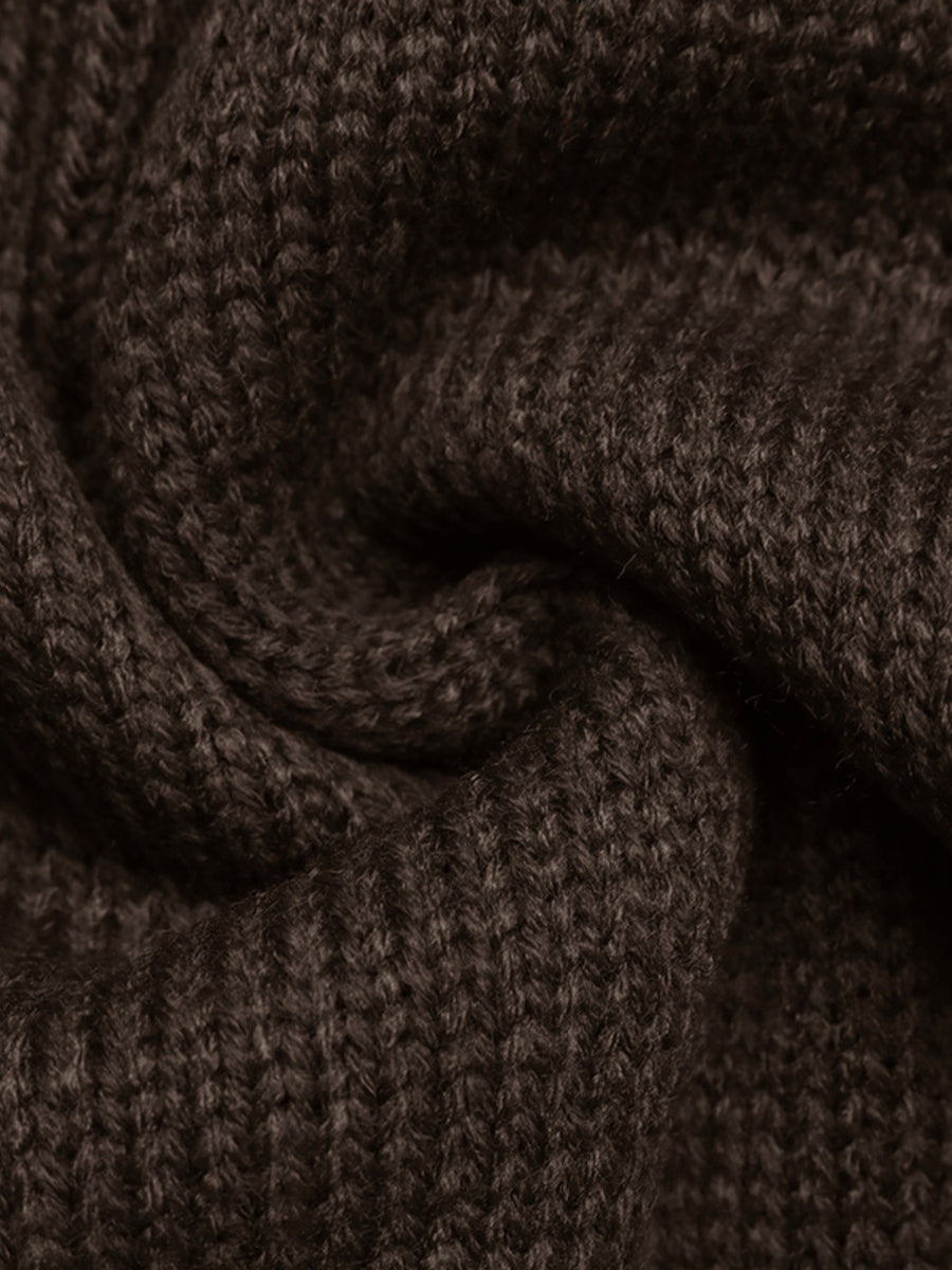 dark brown regular zip-up sweater with mock neck