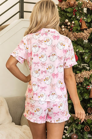 light pink pajama set with hip-length and tie