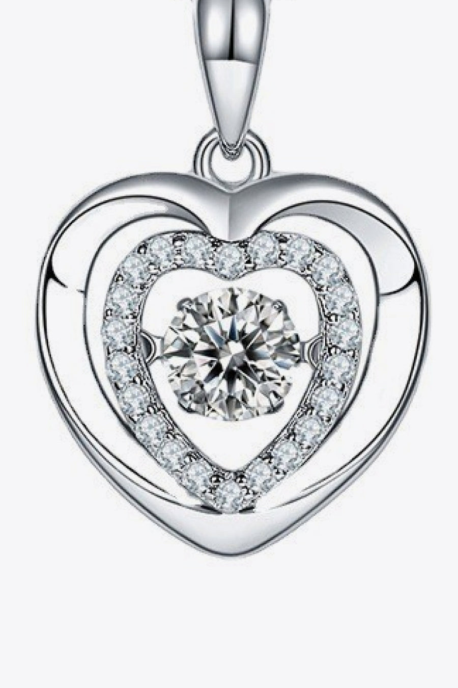 Silver heart necklace with diamond halo and central stone