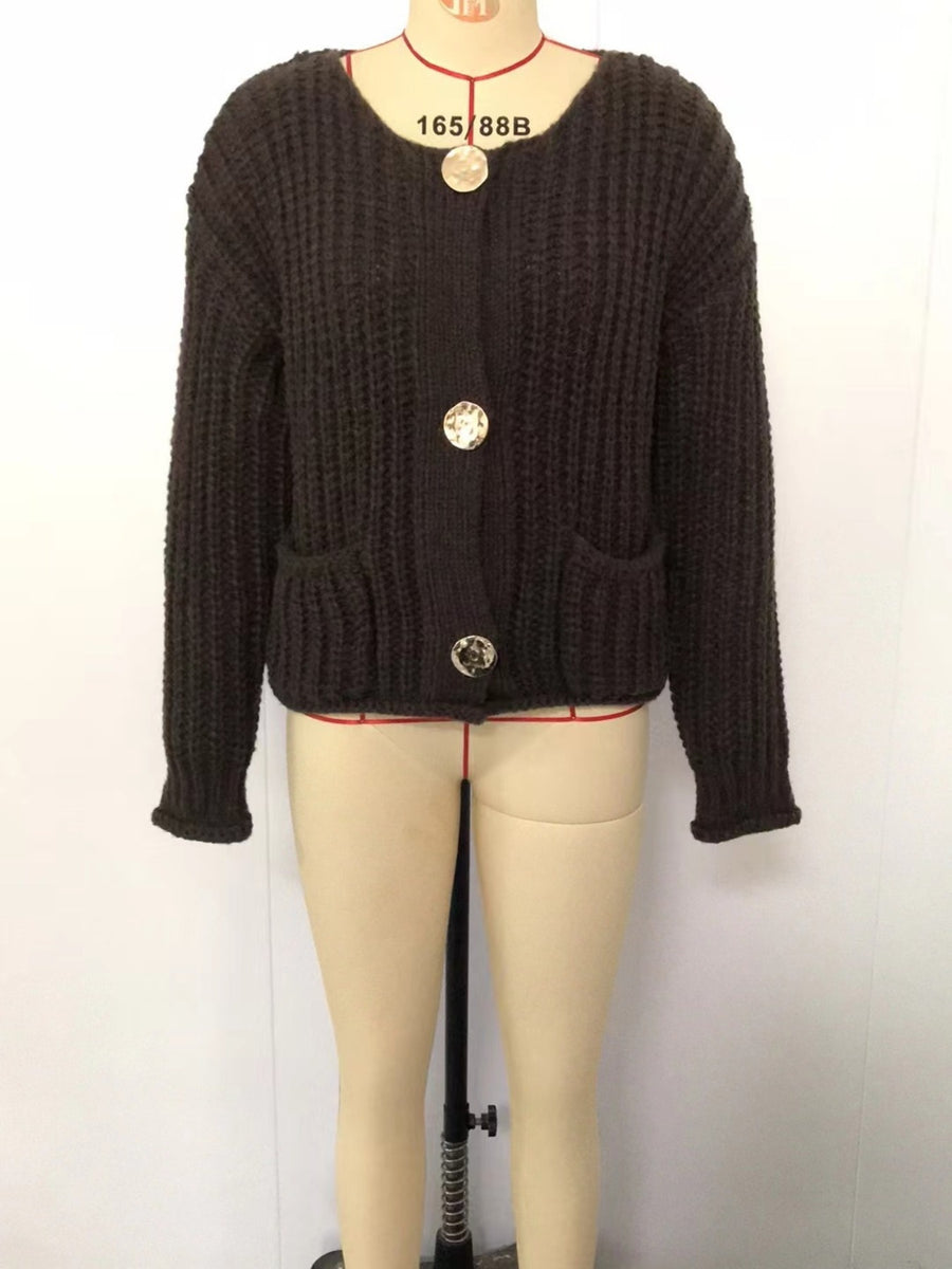 100% polyester Care instructions: Machine wash cold cardigan in Coffee Brown with relaxed silhouette