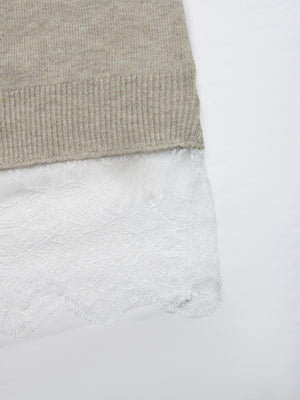taupe crewneck sweater with stretch and long sleeve