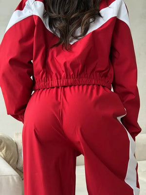 tan relaxed tracksuit set with collared