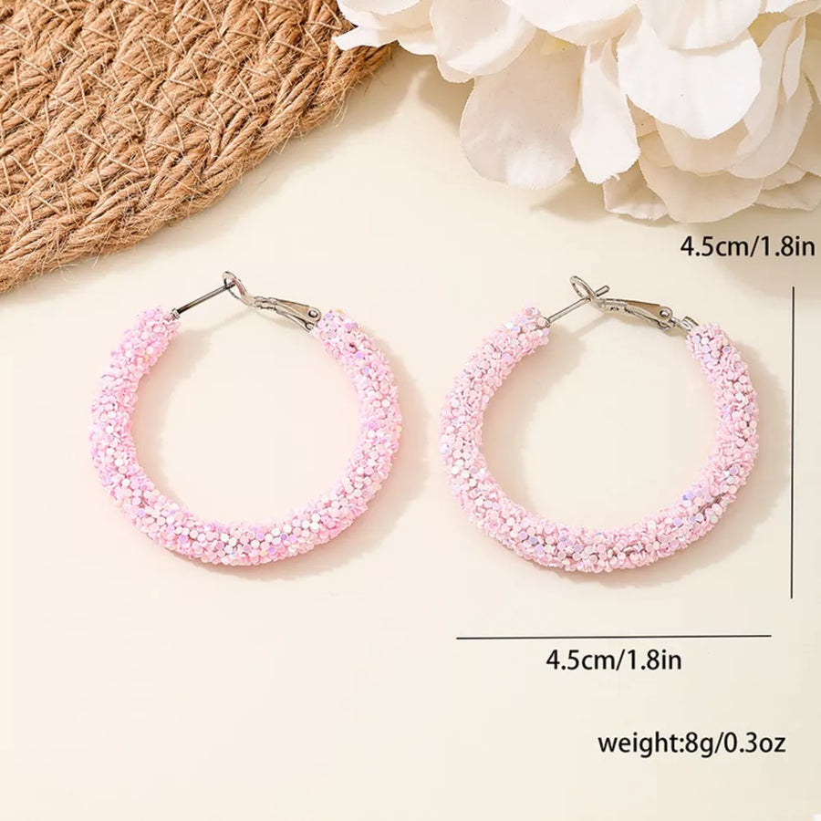 Sparkling Alloy Hoop Earrings Silver-plated in light pink with sparkling