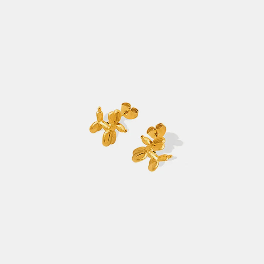 Gold balloon dog sculptural stud earrings with post backs.
