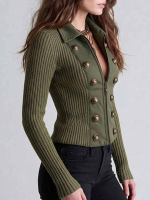 100% polyester Care instructions: Machine wash cold cardigan in olive green with fitted silhouette