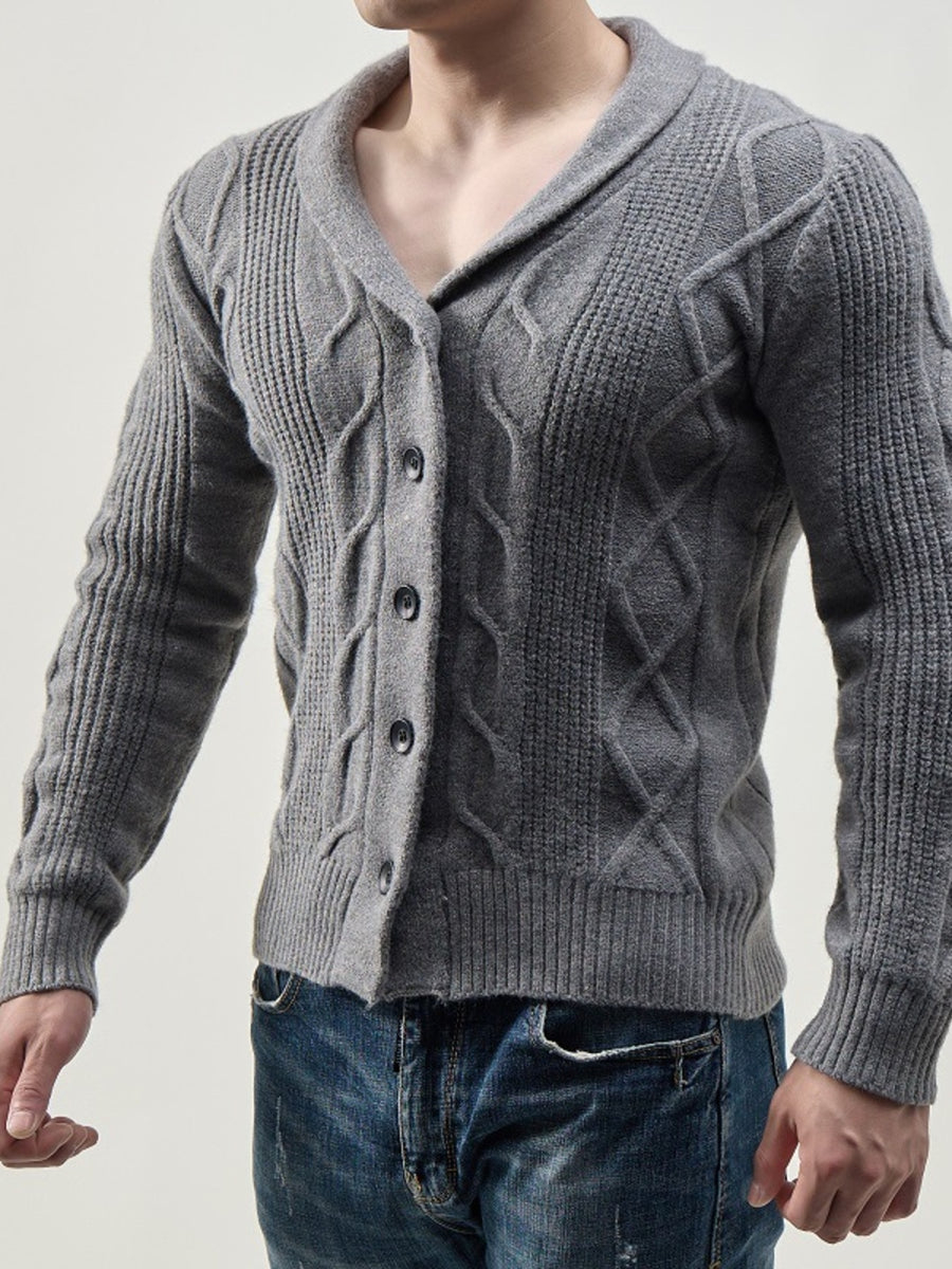Grey cardigan with hip-length and button-front