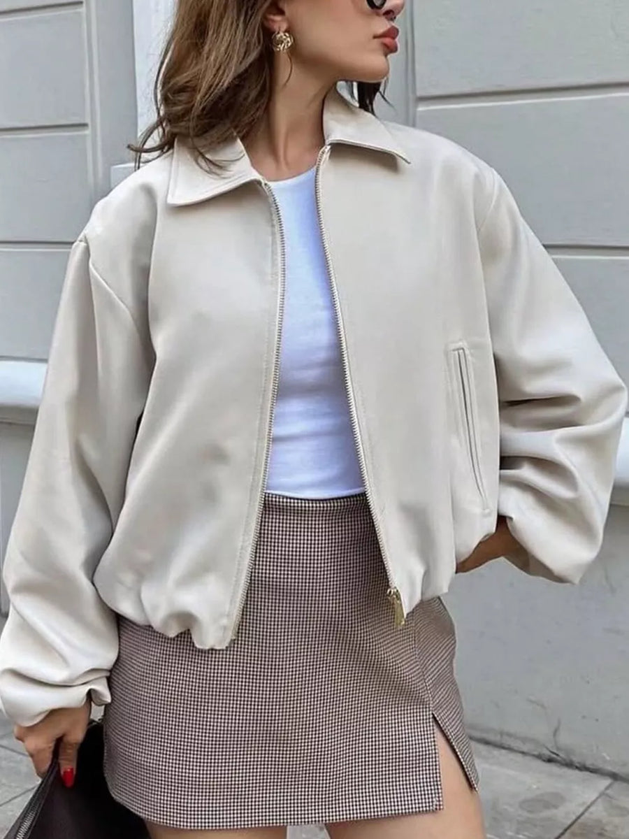 modern bomber jacket in Pink with collared