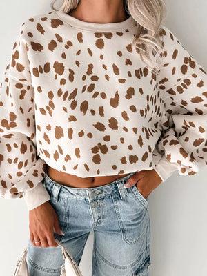 cream sweatshirt with leopard and crew neck