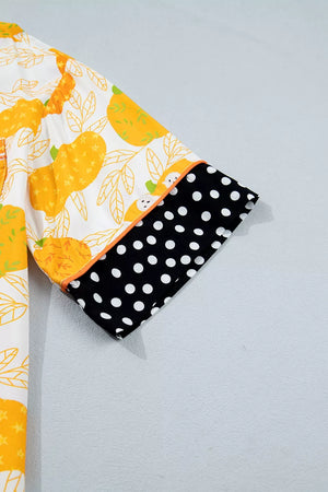 yellow pajama set with button-front and novelty print