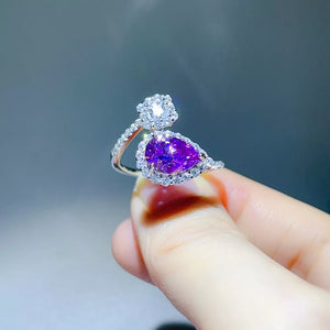2 Carat Moissanite 925 Sterling Silver Bypass Ring in Purple with moissanite