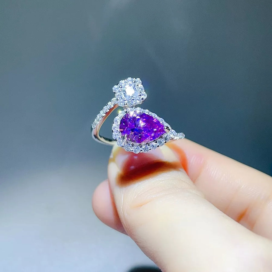 2 Carat Moissanite 925 Sterling Silver Bypass Ring in Purple with moissanite