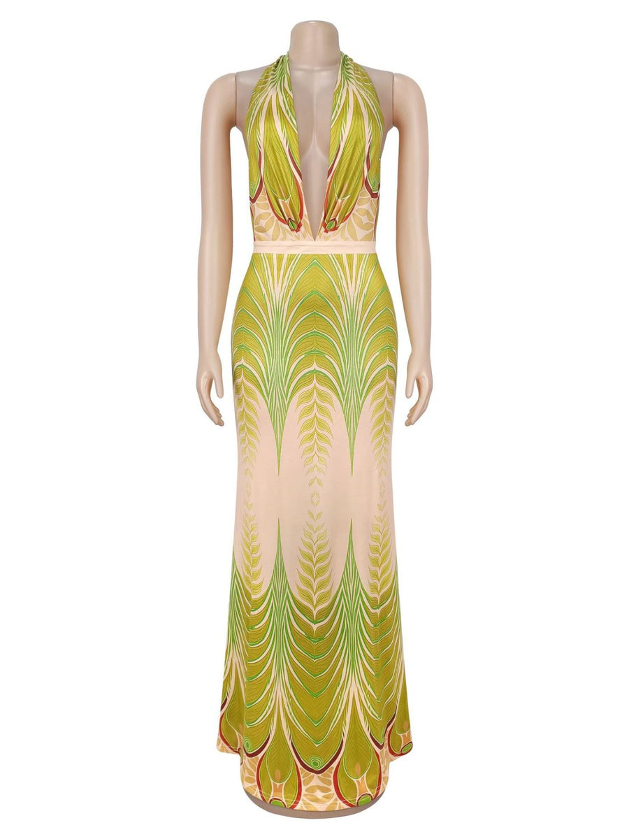 glam maxi dress in sage green with halter