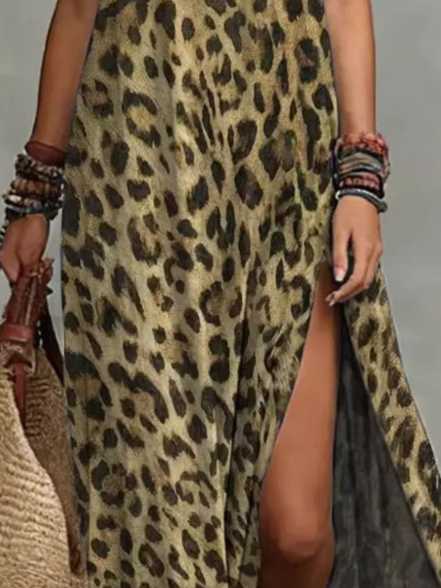 maxi dress featuring leopard in black with 100% polyester Care instructions: Machine wash cold texture