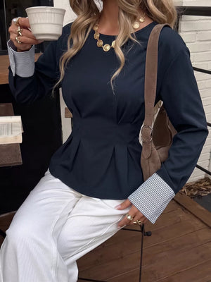 Dark Blue peplum top with hip-length and pullover