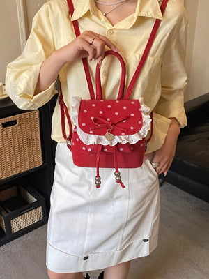 PU Leather Imported Size & backpack in red with boxy silhouette