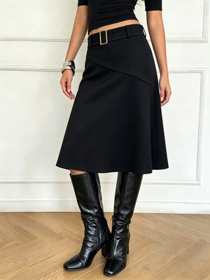 A-line skirt in black featuring belted and A-line fit