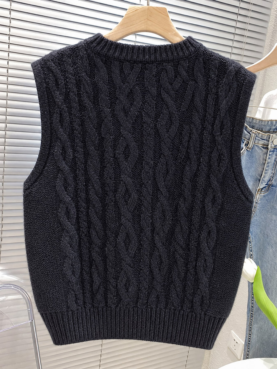 sweater vest in Green with cable-knit and waist-length
