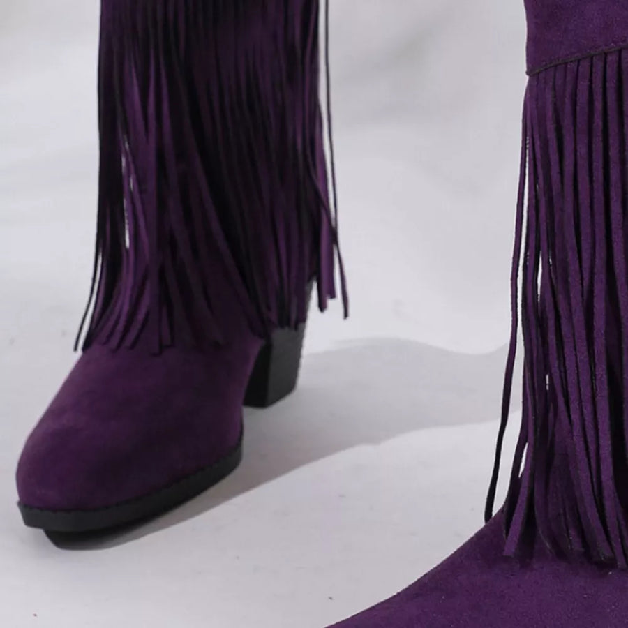 boots in Khaki with fringe and mid-calf