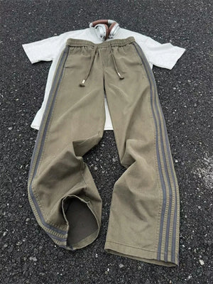 Black Men's Plus Size Casual Striped Wide-leg Pants