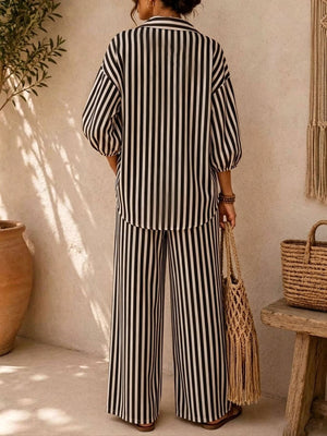 two-piece set in crimson red with striped and drawstring