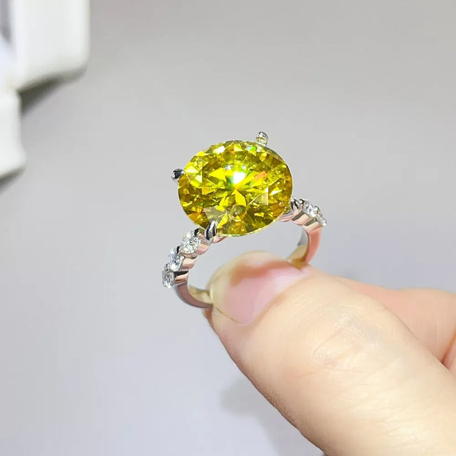 925 sterling silver,Moissanite Carat weight: 10ct Care instructions: Avoid weari ring in yellow with fitted silhouette